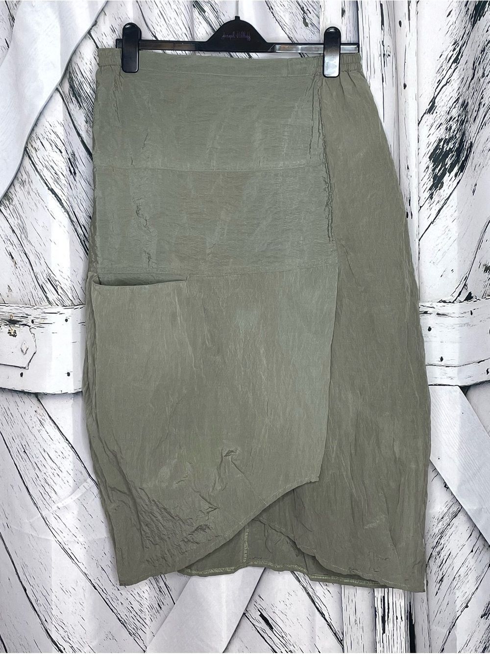 HANNA for LA JOURNEE Crinkle Skirt Asymmetrical Green 3 (8-10)